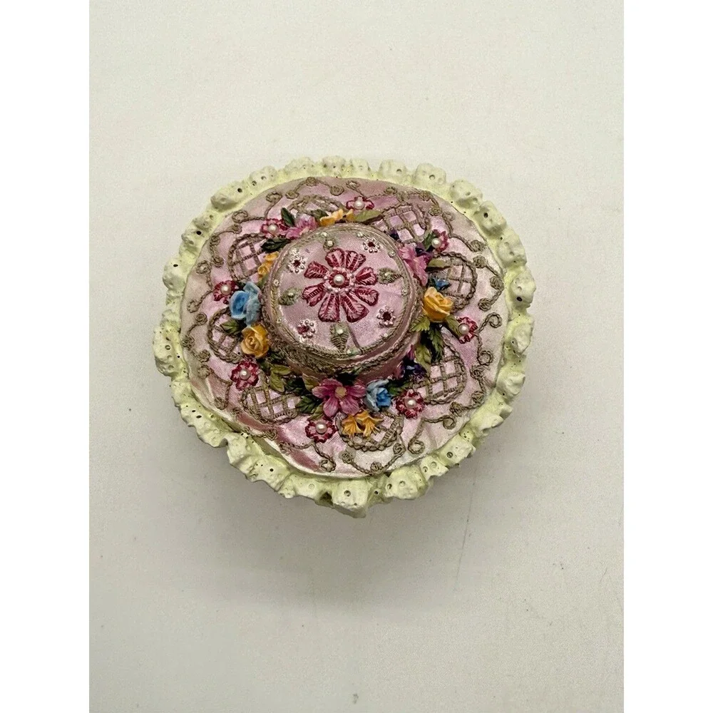 1999 Victorian Floral Hat Trinket Jewelry Box‎ Nostalgic Vintage Rare Hinged NEW